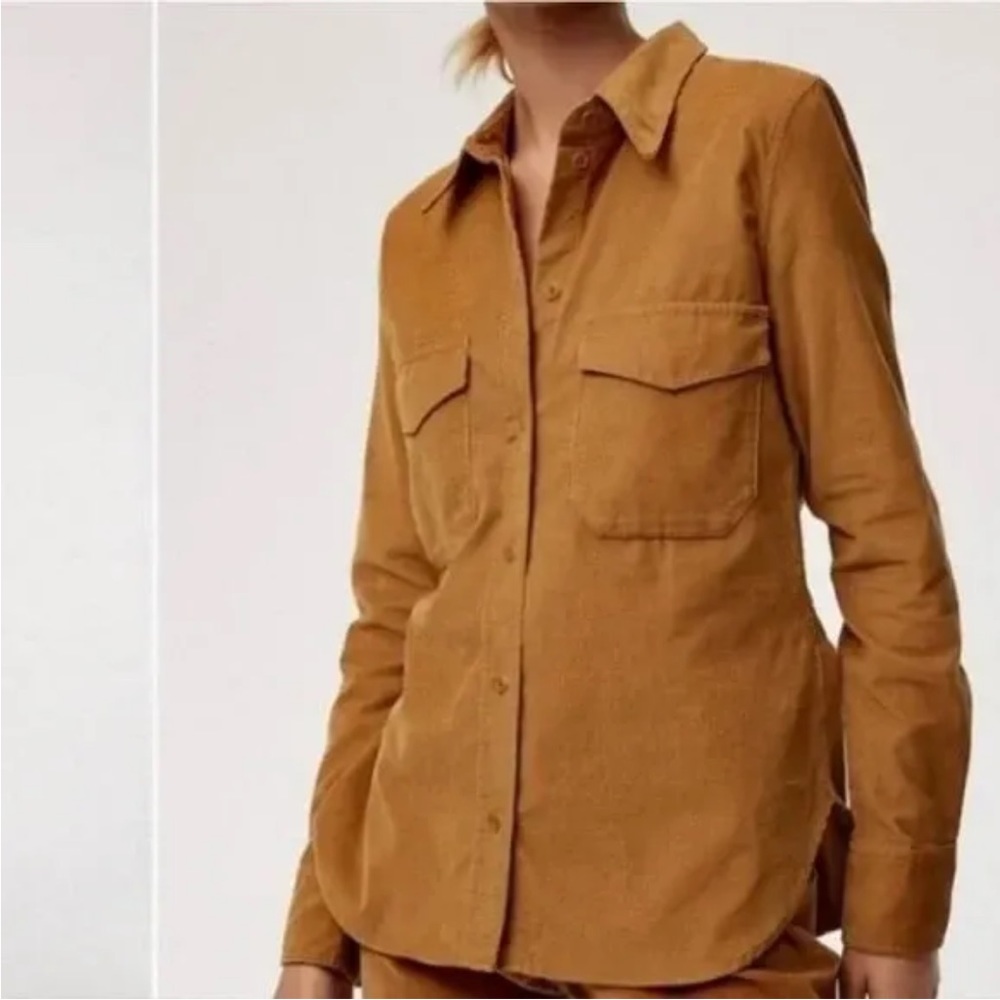 Babaton X Aritzia Micro Corduroy Button Up Long Sleeve Shirt Top: Mustard